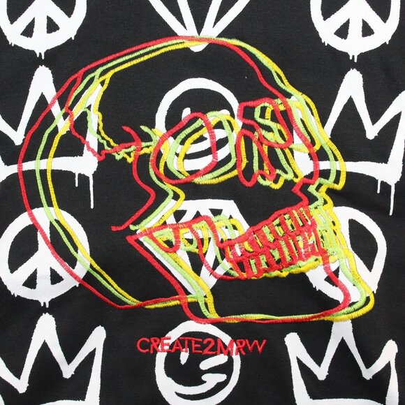 Create 2MEW Mens XL Sweatshirt Hoodie Black All Over Graffiti Embroidered Skull - Picture 9 of 14